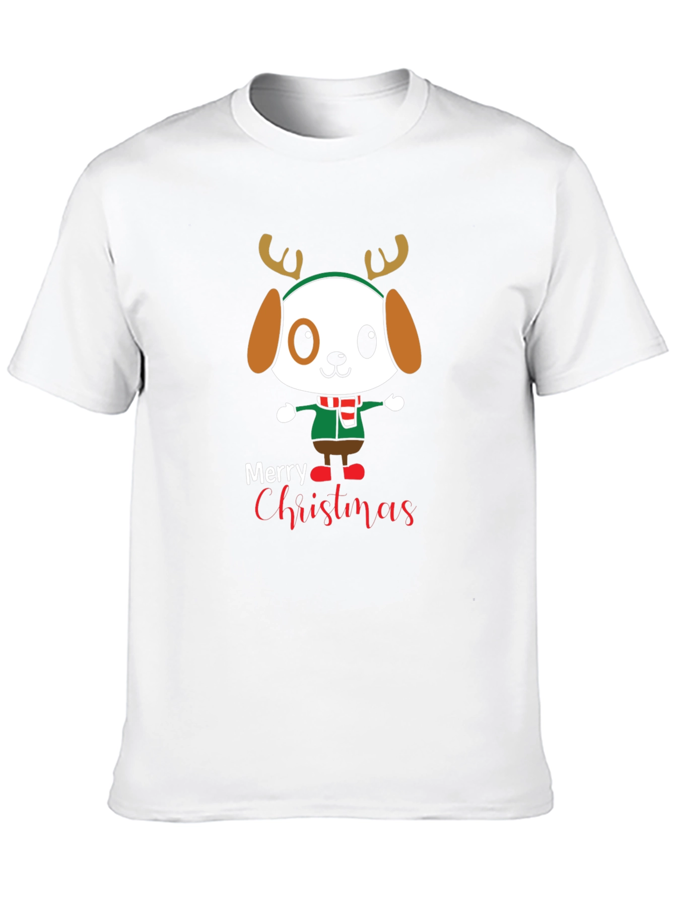 Cute Cartoon Dog Merry Christmas Graphic T-Shirt