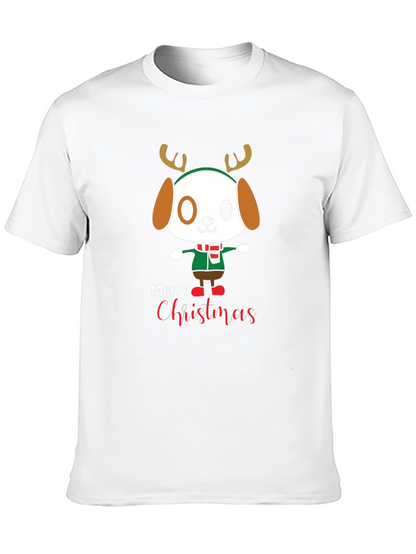 Cute Cartoon Dog Merry Christmas Graphic T-Shirt