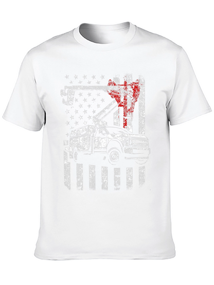 Lineman American Flag Truck Black T-Shirt