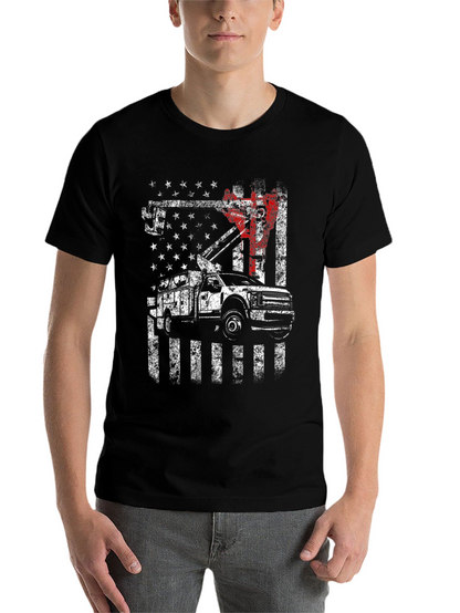Lineman American Flag Truck Black T-Shirt