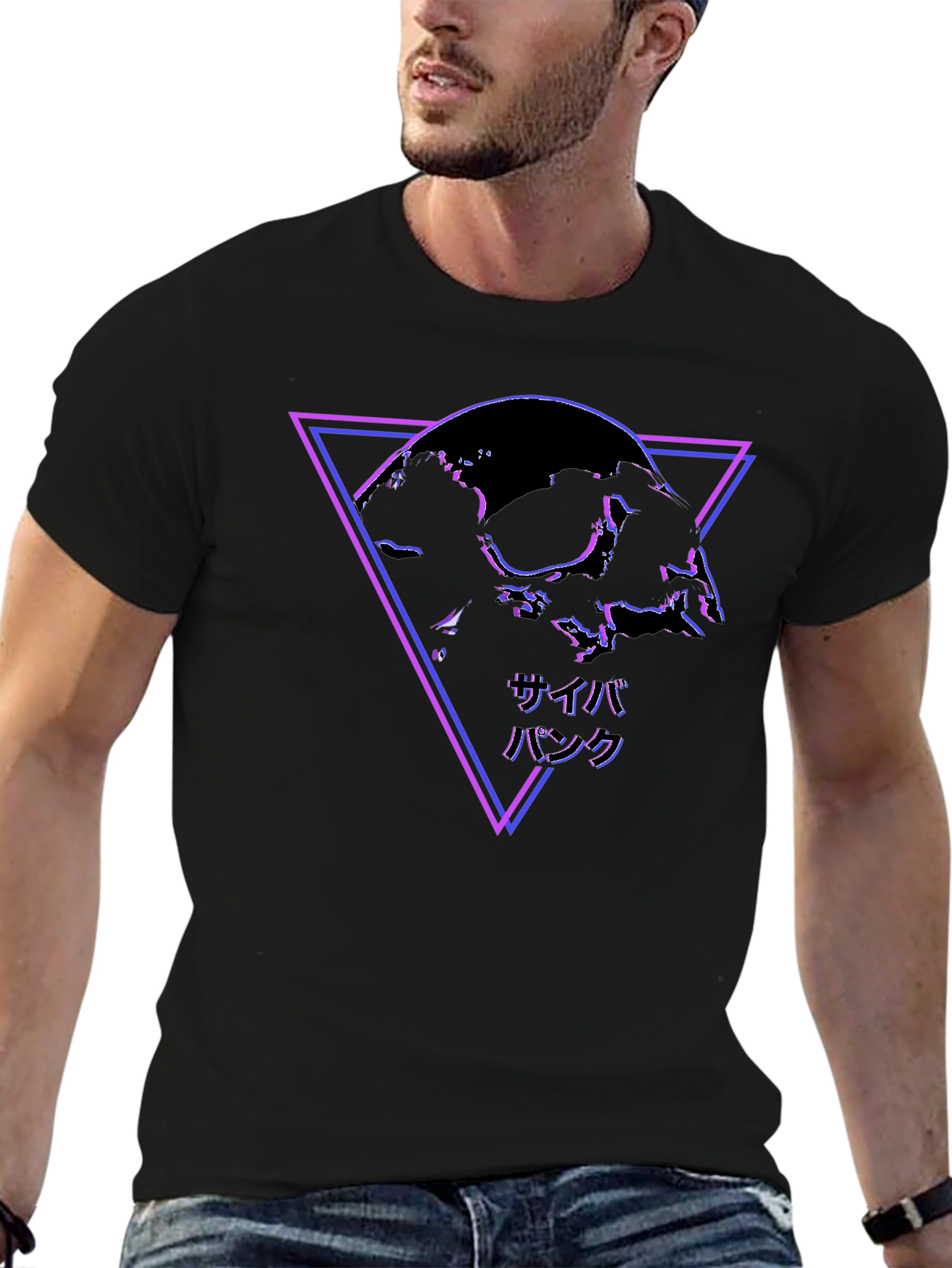 Cyberpunk Skull Graphic Black T-Shirt