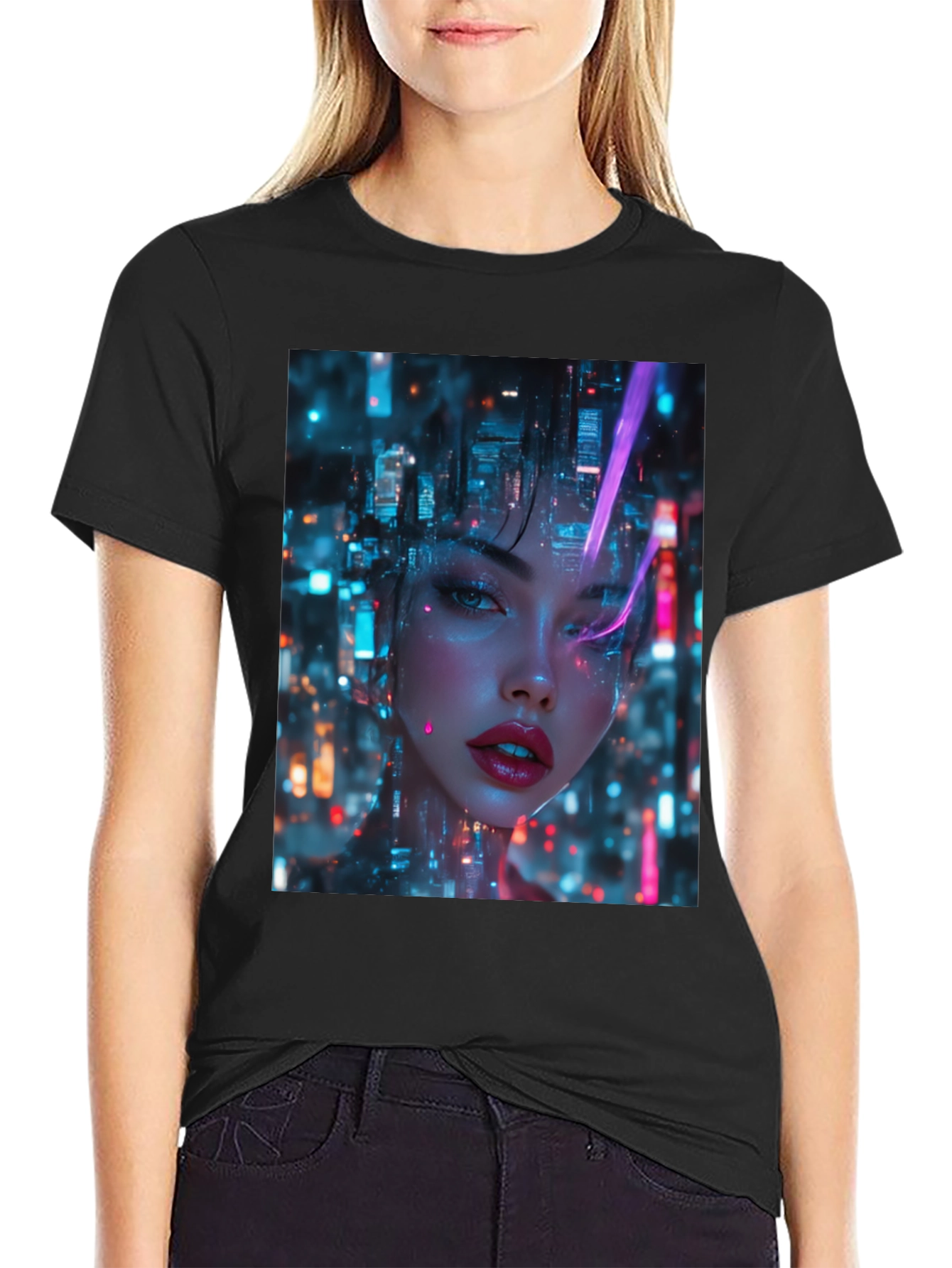 Cyberpunk Girl Black T-Shirt