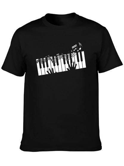 Piano Keys & Music Notes Graphic Black T-Shirt