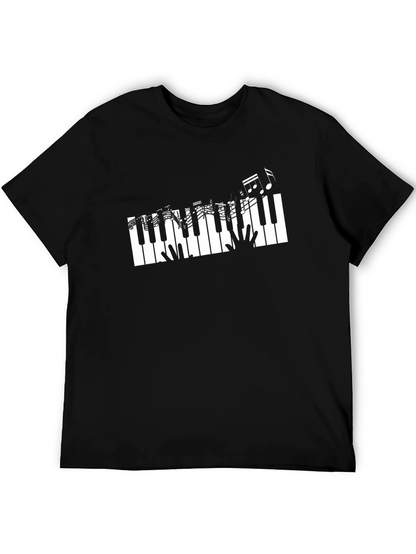 Piano Keys & Music Notes Graphic Black T-Shirt