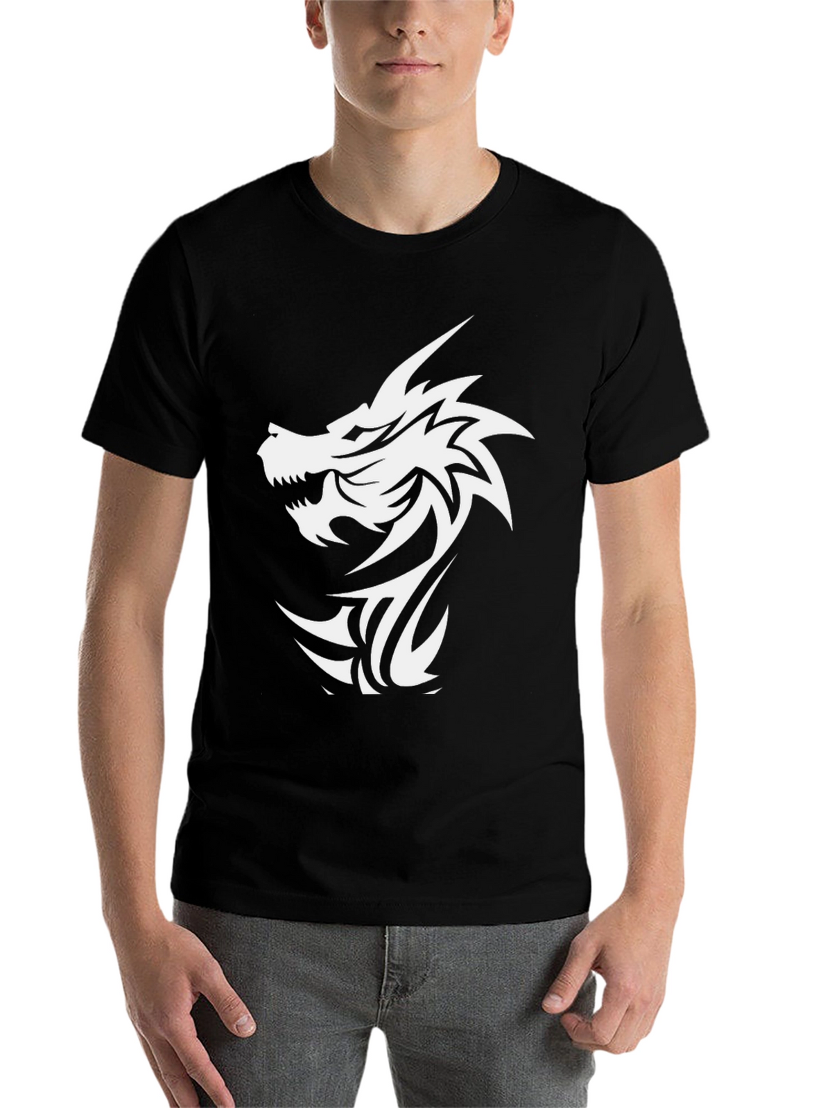 Dragon Graphic Black T-Shirt - Bold Tribal Design