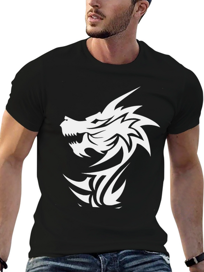 Dragon Graphic Black T-Shirt - Bold Tribal Design