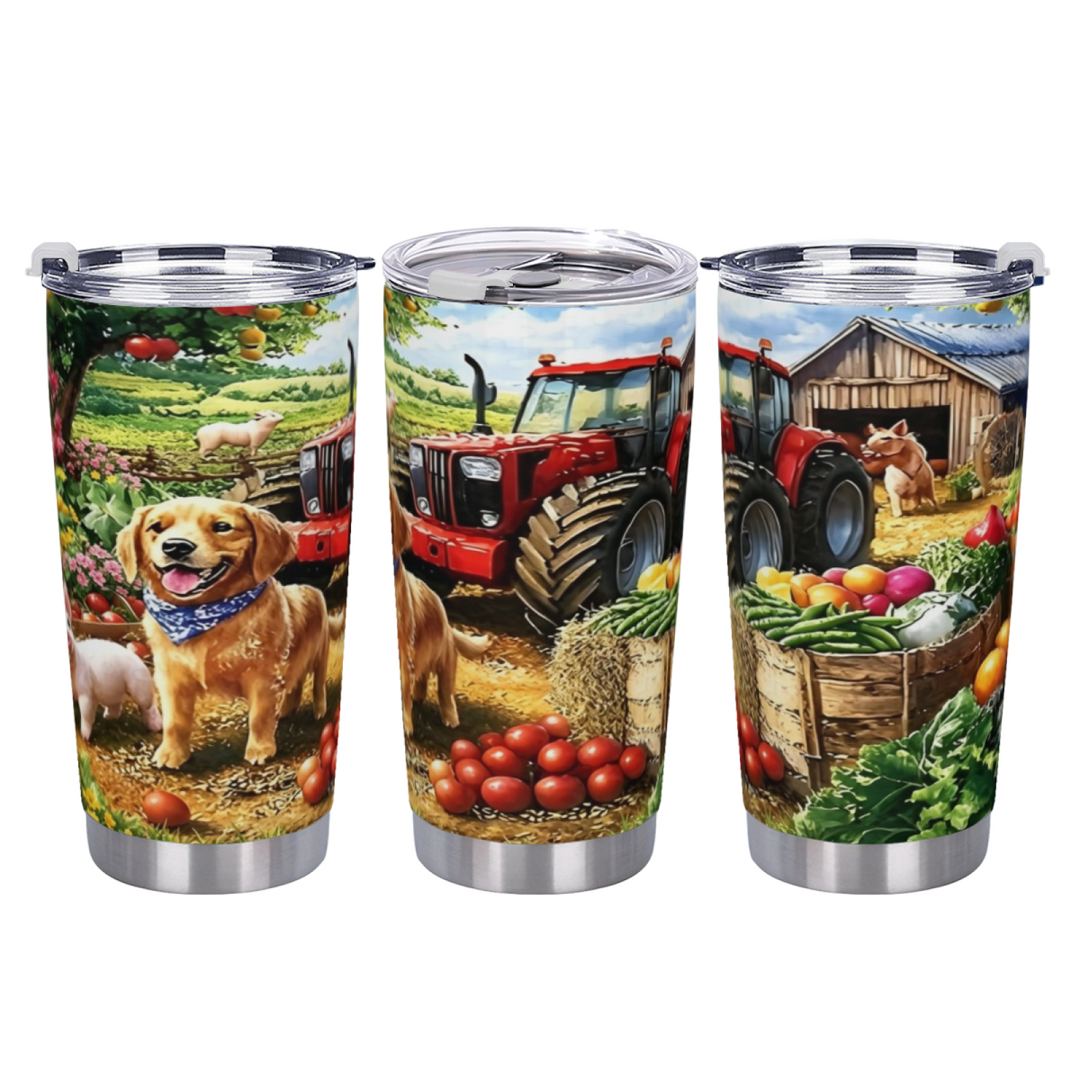 Sunny Farm Golden Retriever Tractor Country Life Tumbler