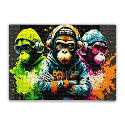 Street Art Cool DJ Gorillas With Headphones Graffiti Style Puzzle | 300/500/1000 Pieces