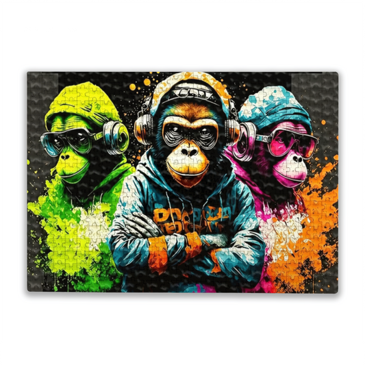 Street Art Cool DJ Gorillas With Headphones Graffiti Style Puzzle | 300/500/1000 Pieces