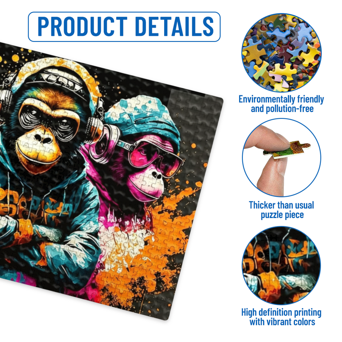 Street Art Cool DJ Gorillas With Headphones Graffiti Style Puzzle | 300/500/1000 Pieces