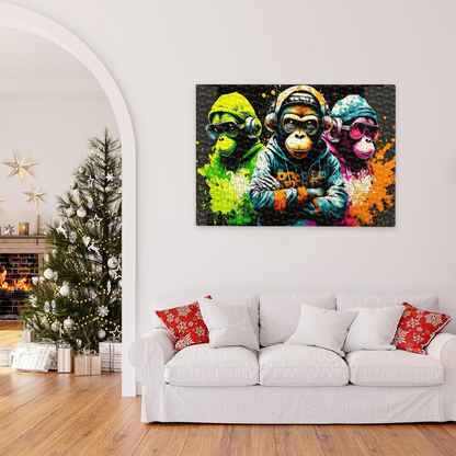 Street Art Cool DJ Gorillas With Headphones Graffiti Style Puzzle | 300/500/1000 Pieces