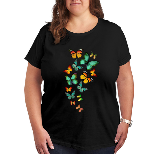 Vibrant Rainbow Butterfly Swirl Art Plus Size Women Printed T-Shirt
