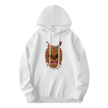 Melting Chocolate Ice Cream Skull Cute White Hoodie, Soft Unisex Sweet Style Top