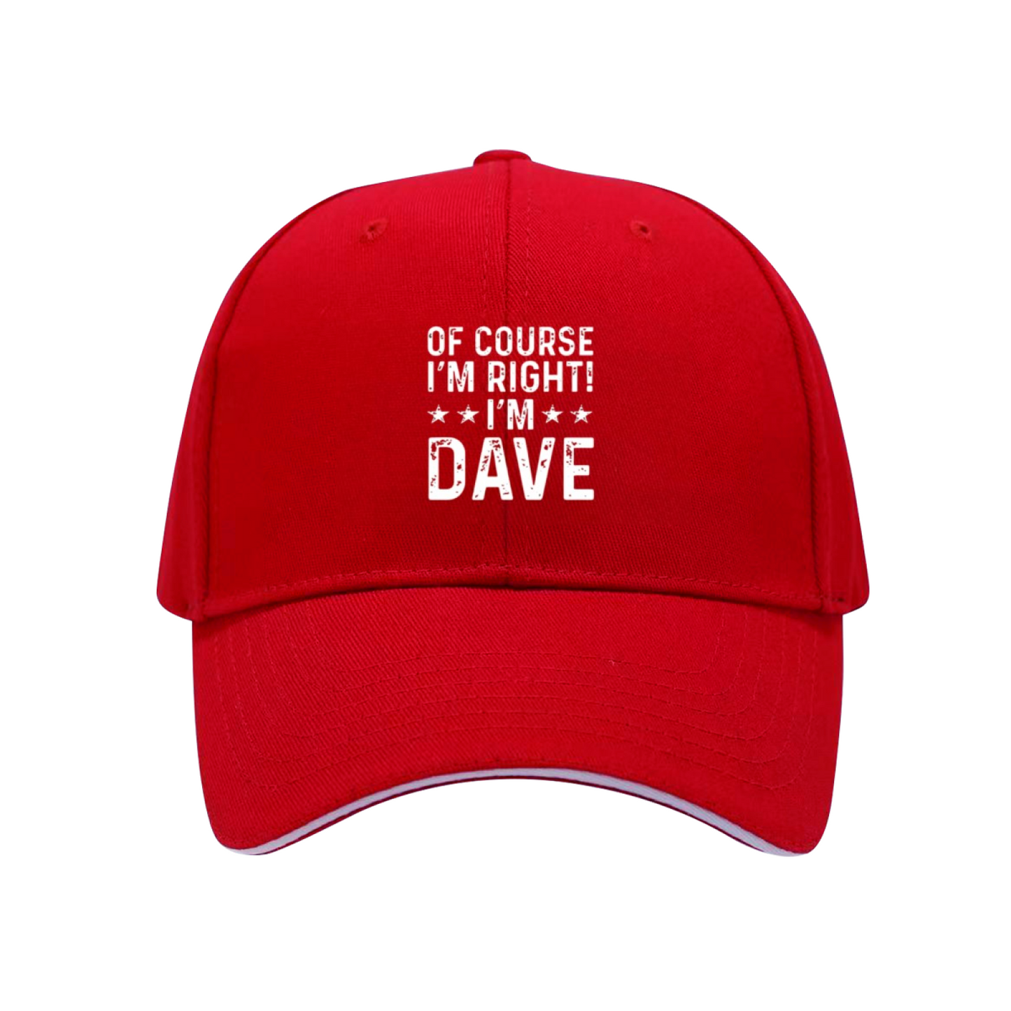 Of Course I'm Right I'm DAVE Vintage Distressed Black Sandwich Baseball Cap