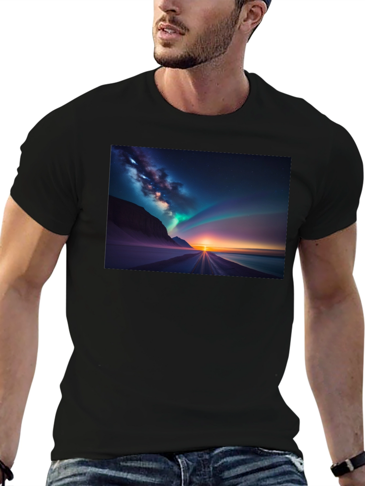 Aurora Borealis Graphic Tee - Black