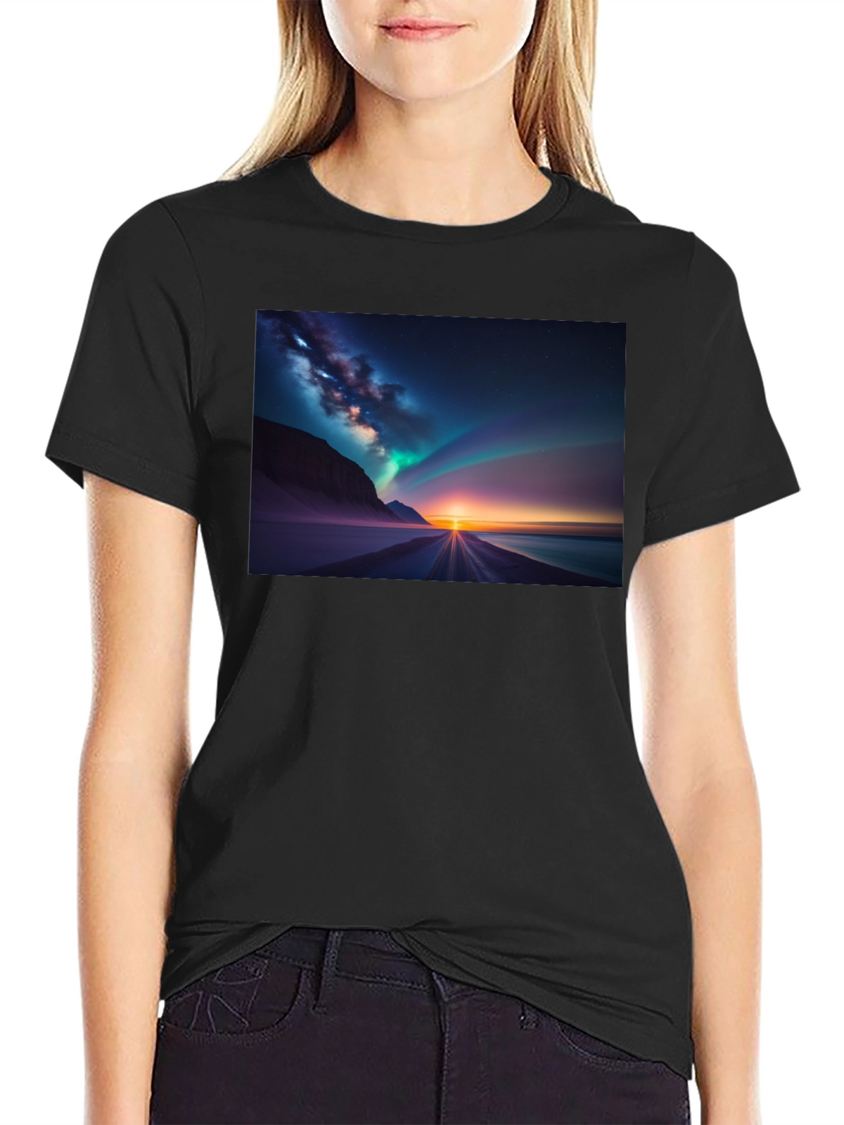 Aurora Borealis Graphic Tee - Black