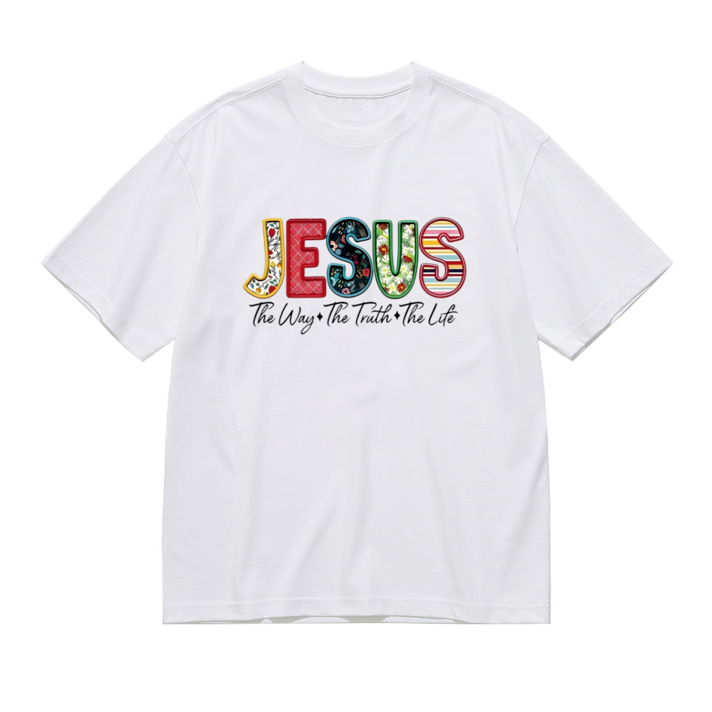 Color Patchwork JESUS The Way The Truth The Life Faith Print Plus Size Women¡¯s T-Shirt