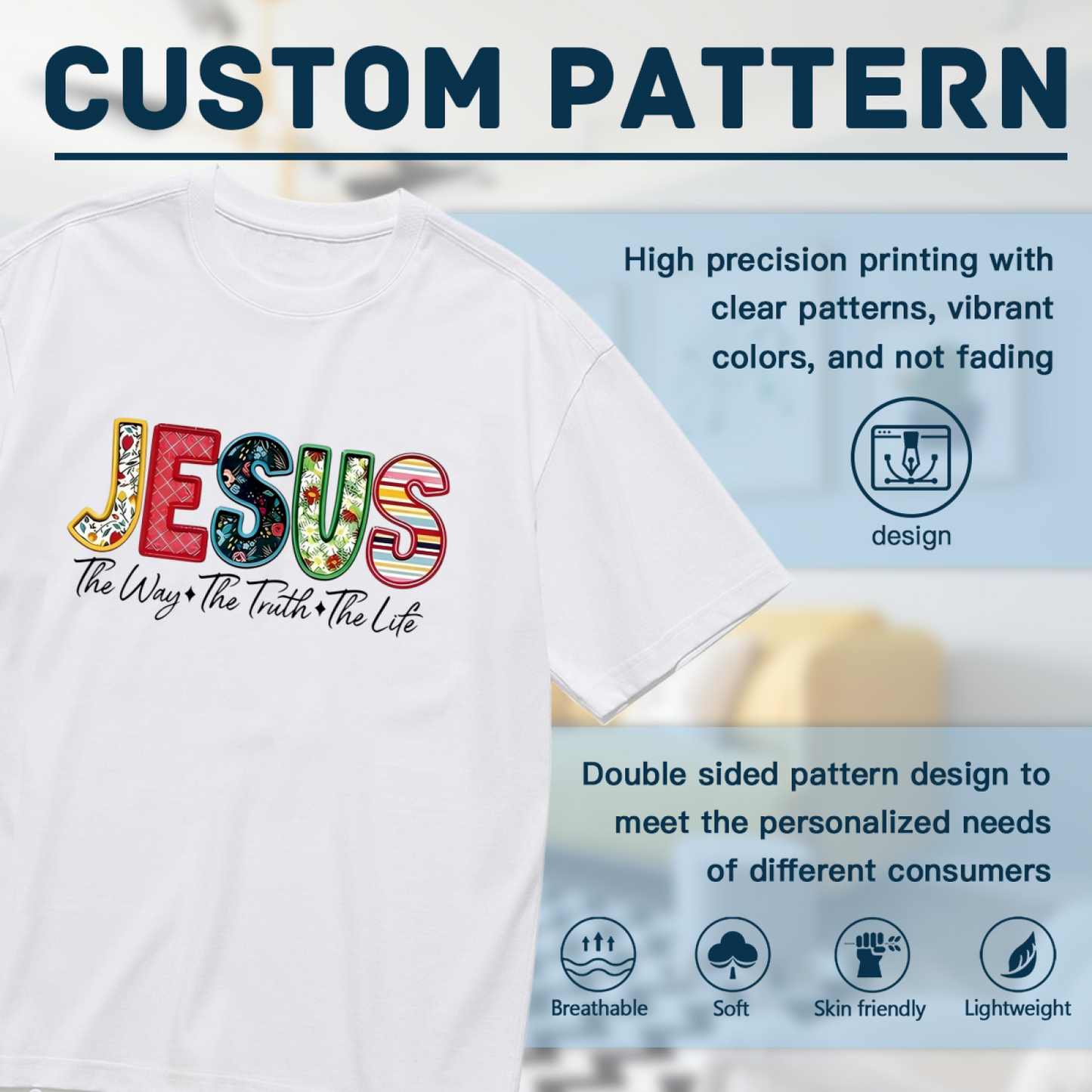 Color Patchwork JESUS The Way The Truth The Life Faith Print Plus Size Women¡¯s T-Shirt