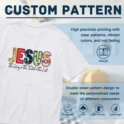Color Patchwork JESUS The Way The Truth The Life Faith Print Plus Size Women¡¯s T-Shirt