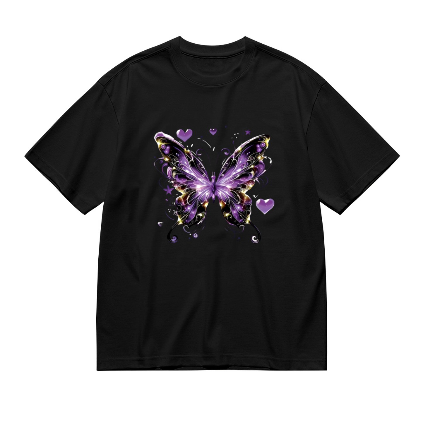 Magical Purple Glitter Heart Dreamy Butterfly Plus Size Women Graphic Print T-Shirt