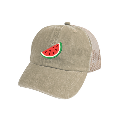 Summer Watermelon Slice Distressed Mesh Hat, Cute Fruit Casual Trucker Cap