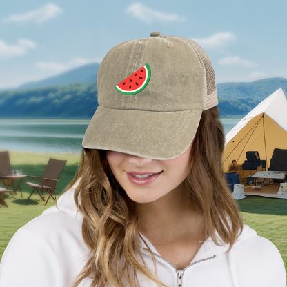 Summer Watermelon Slice Distressed Mesh Hat, Cute Fruit Casual Trucker Cap
