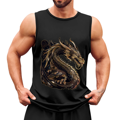 Dark Golden Oriental Dragon Art Streetwear Tank