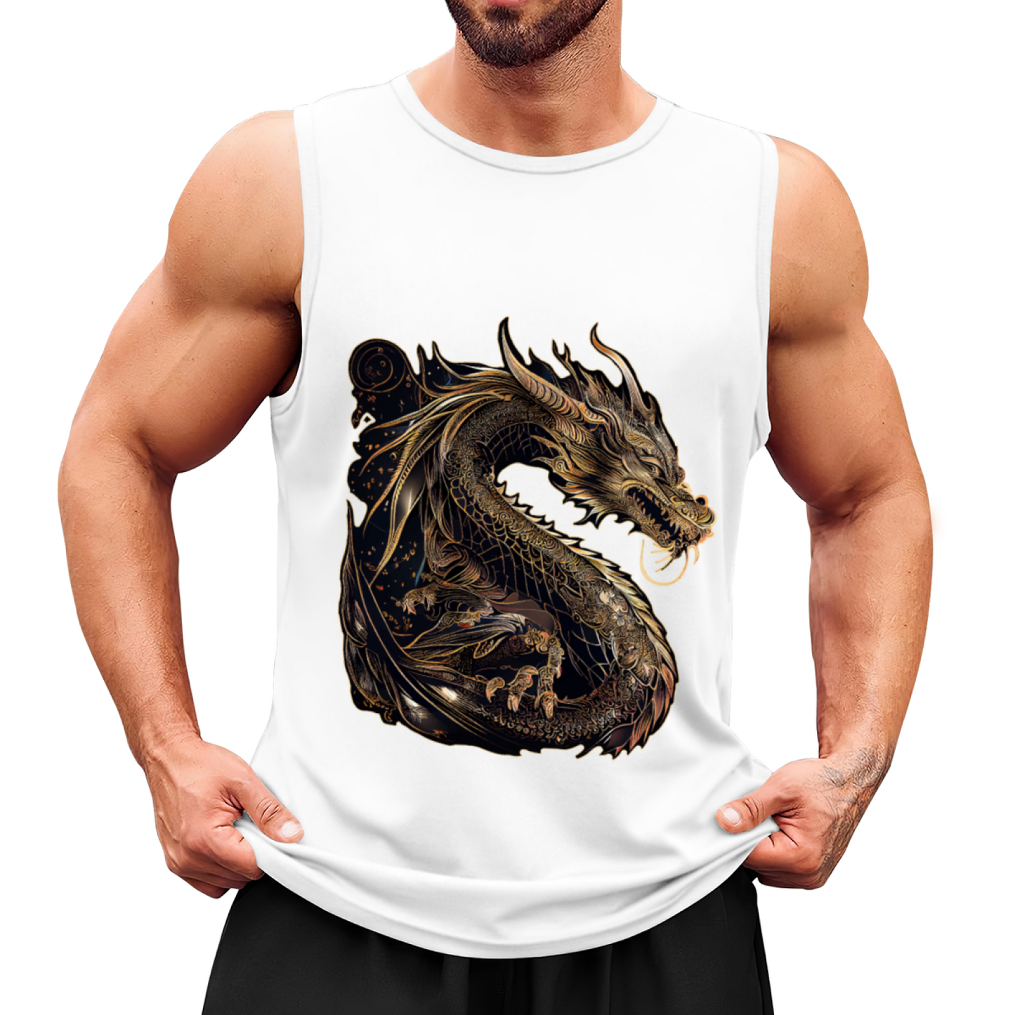 Dark Golden Oriental Dragon Art Streetwear Tank