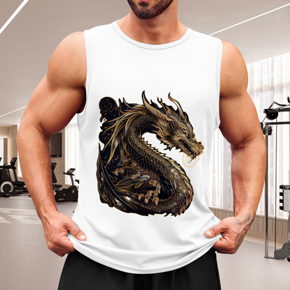 Dark Golden Oriental Dragon Art Streetwear Tank