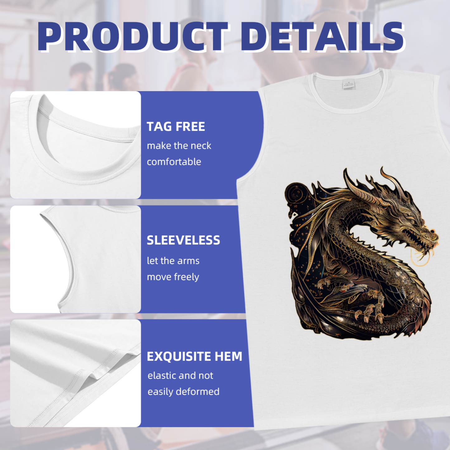 Dark Golden Oriental Dragon Art Streetwear Tank