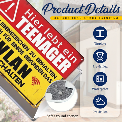 Teenager WLAN Warning Funny German Tin Sign