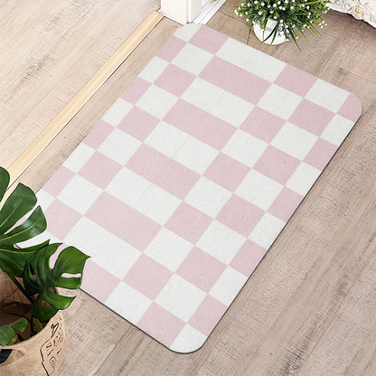 Soft Pink White Checkerboard Diatom Mat | Aesthetic Pastel Silicone Absorbent Bath Rug