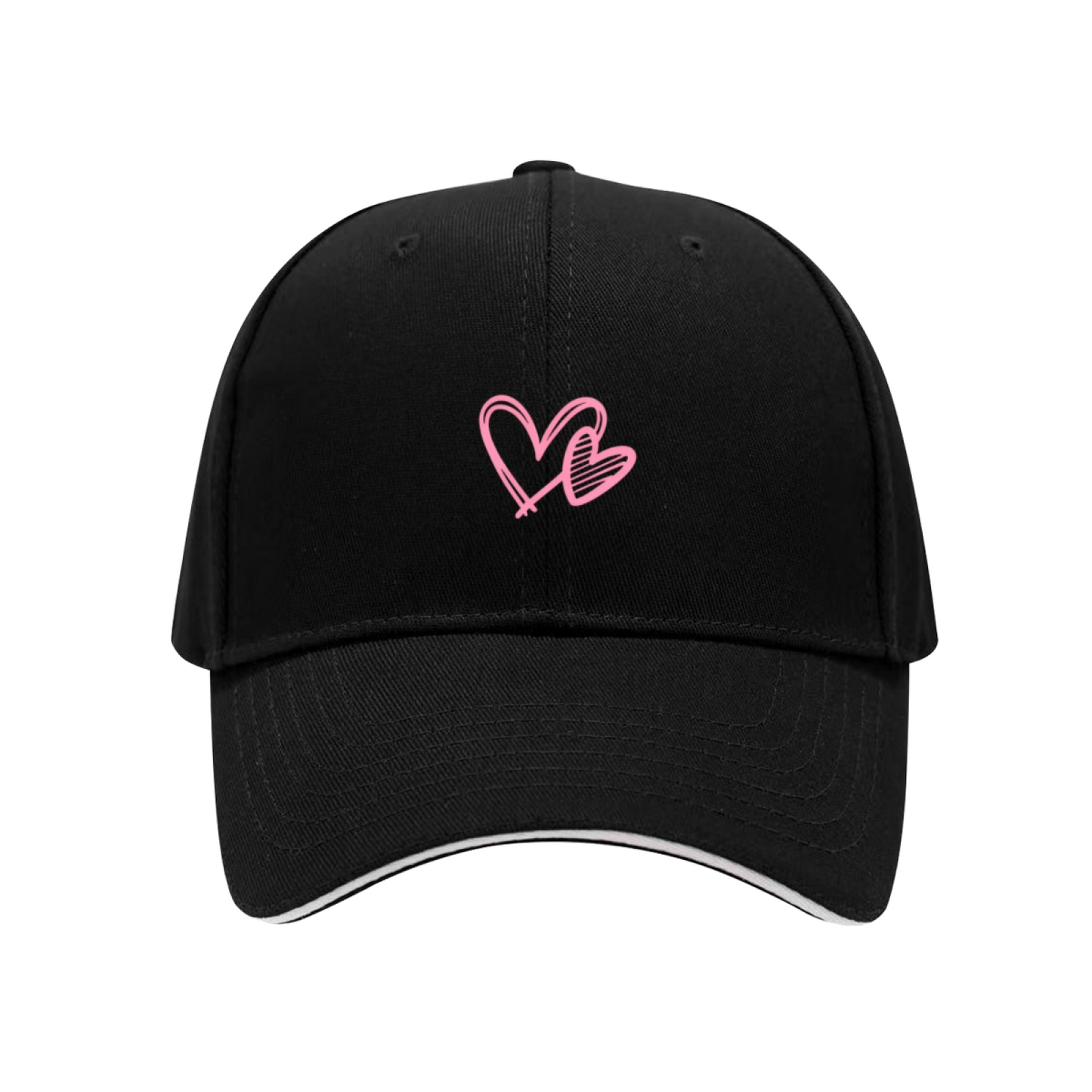 Double Pink Heart Outline White Sandwich Visor Baseball Cap, Sweet Couple Love Hat