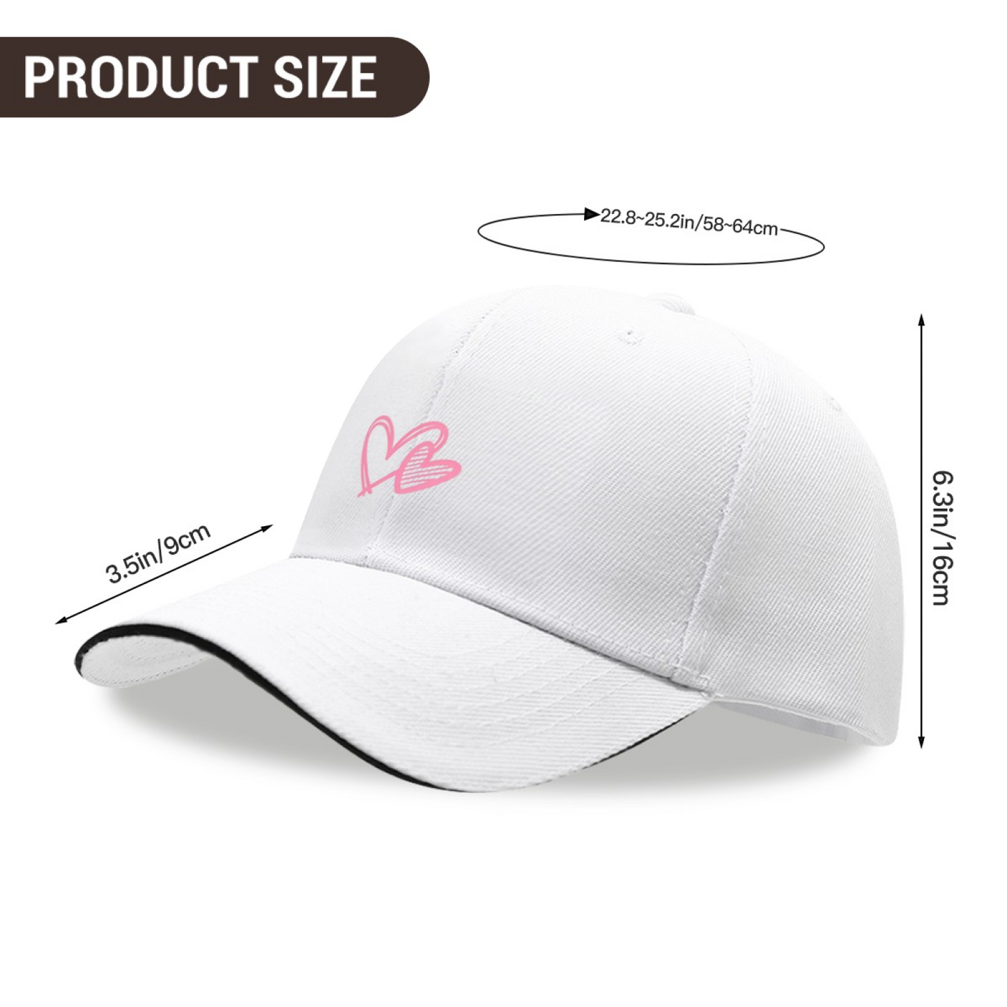 Double Pink Heart Outline White Sandwich Visor Baseball Cap, Sweet Couple Love Hat