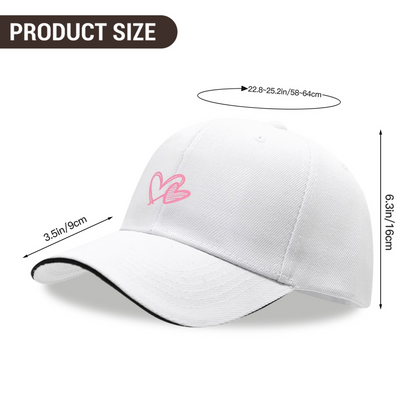Double Pink Heart Outline White Sandwich Visor Baseball Cap, Sweet Couple Love Hat