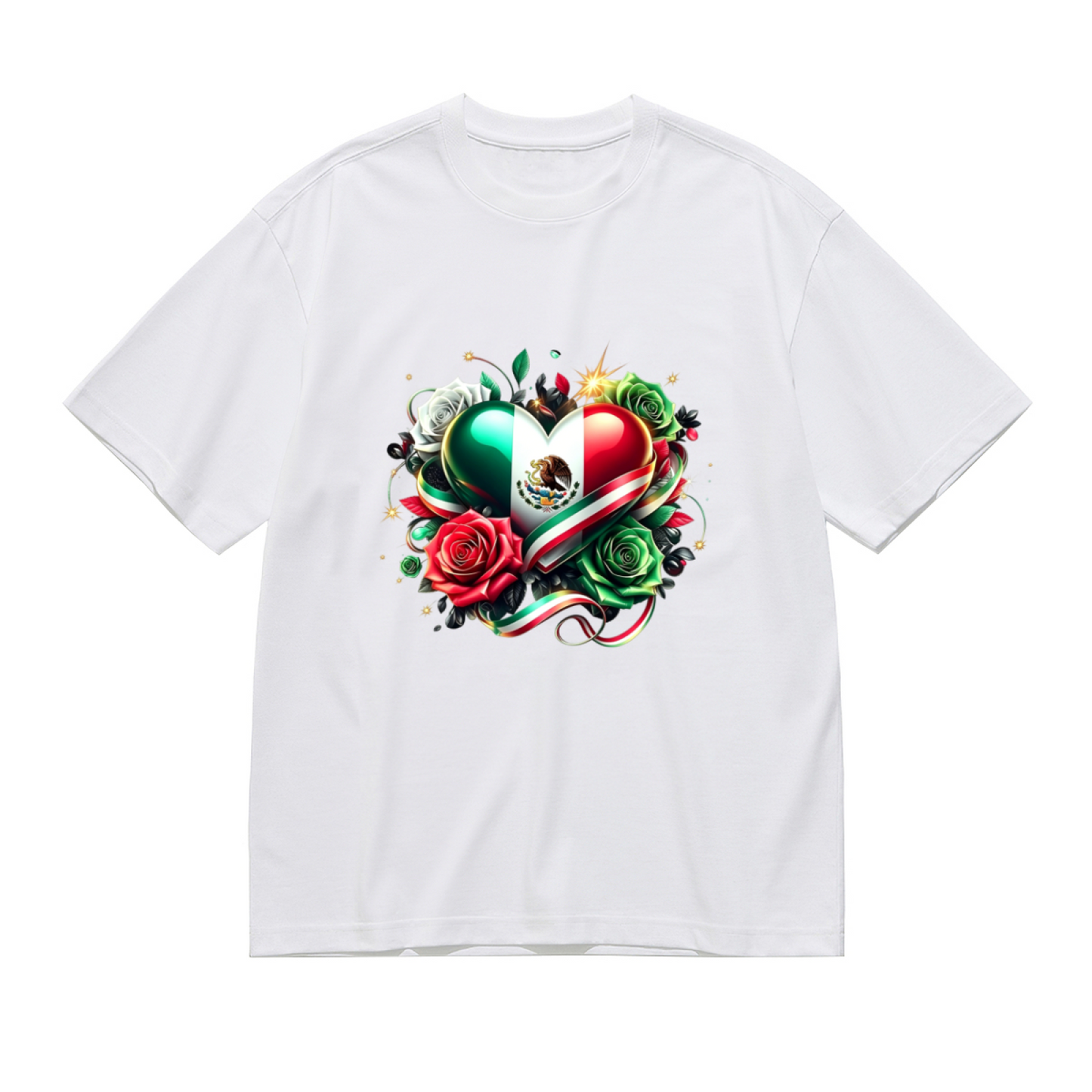 Mexican Flag Heart Floral Plus Size Women Graphic T-Shirt