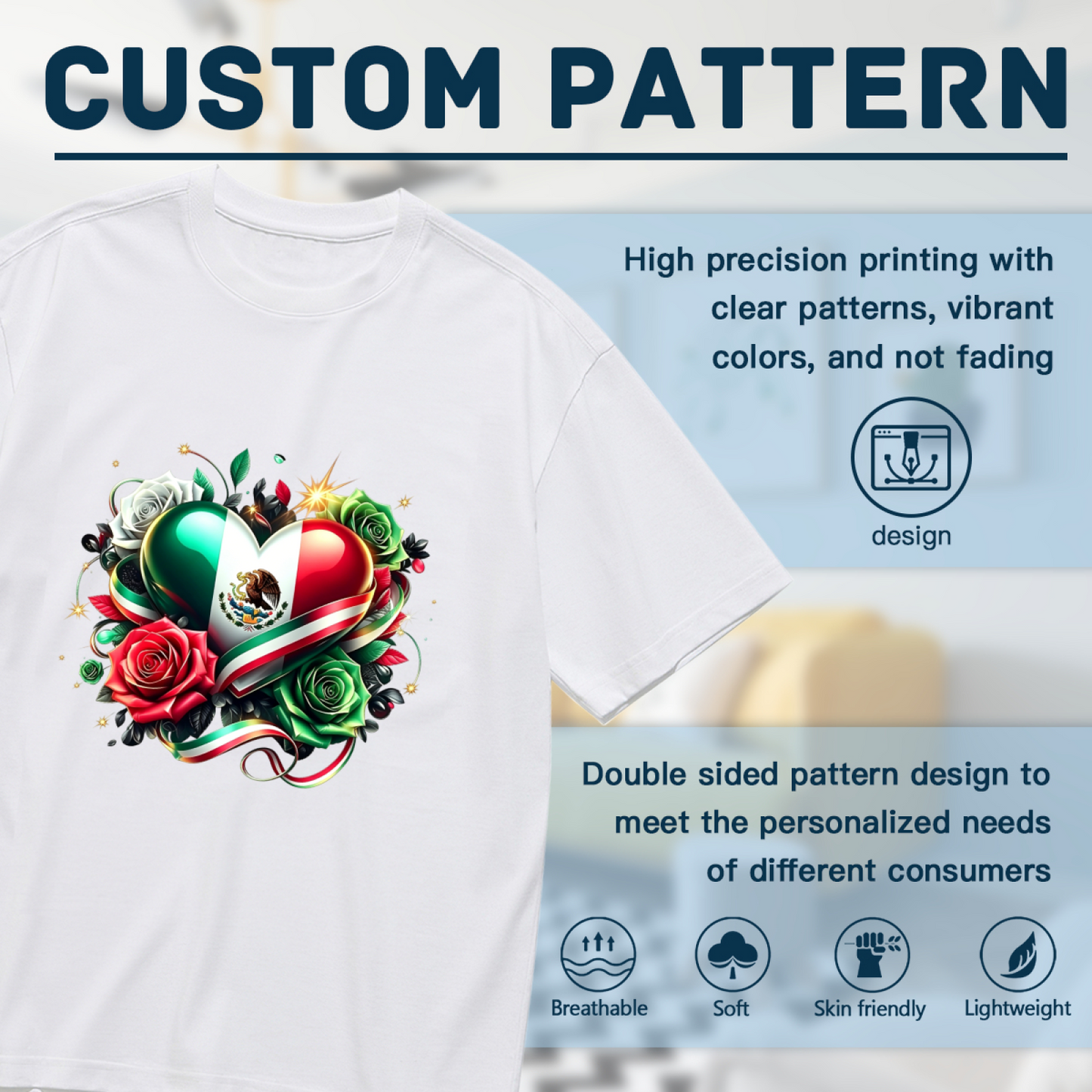 Mexican Flag Heart Floral Plus Size Women Graphic T-Shirt
