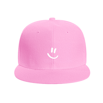 Minimal Line Smiley Face Pink Flat Bill Sun Hat For Girls