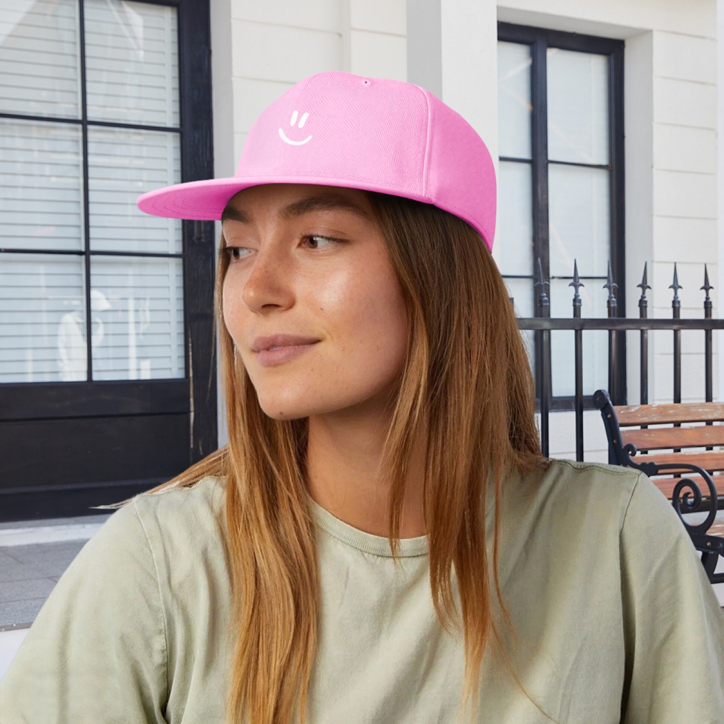 Minimal Line Smiley Face Pink Flat Bill Sun Hat For Girls
