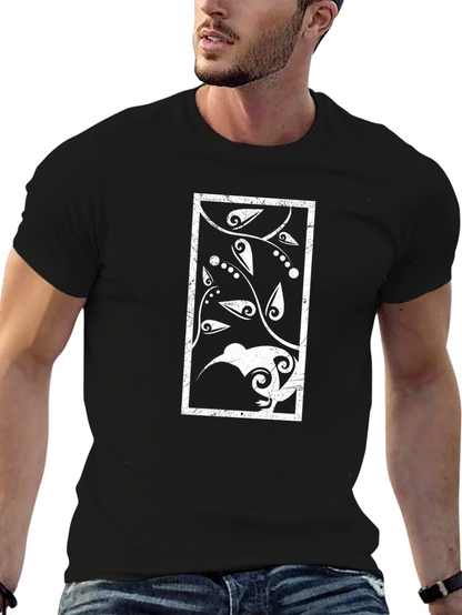 Abstract Kiwi Bird Graphic Tee - Black