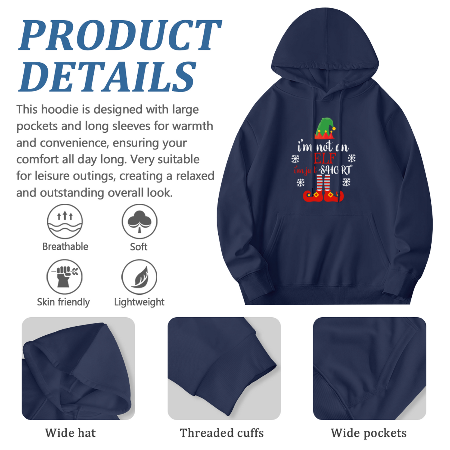 Funny I¡¯m Not An Elf Christmas Navy Unisex Hoodie