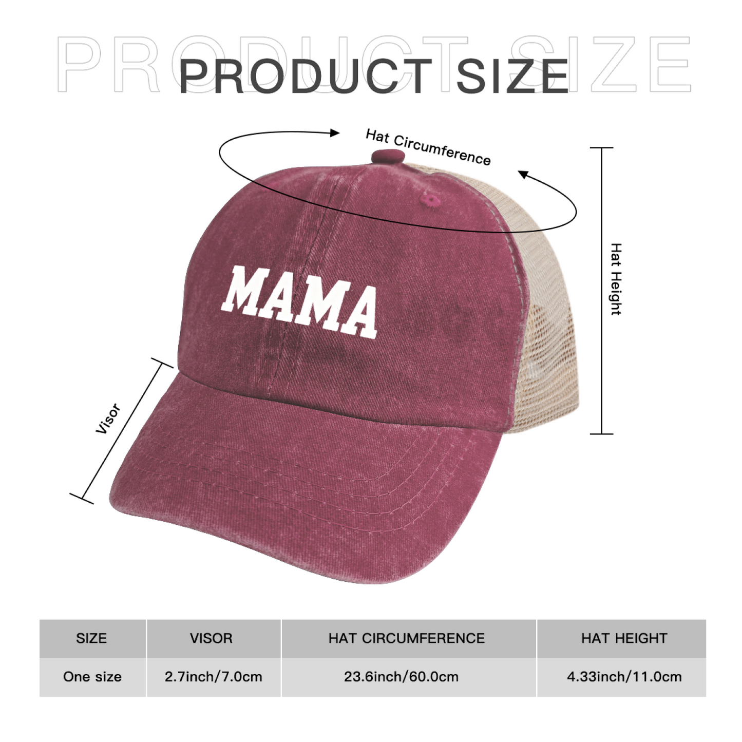 Bold MAMA Letter Maroon Vintage Washed Mesh Trucker Hat Mom Daily Casual Cap