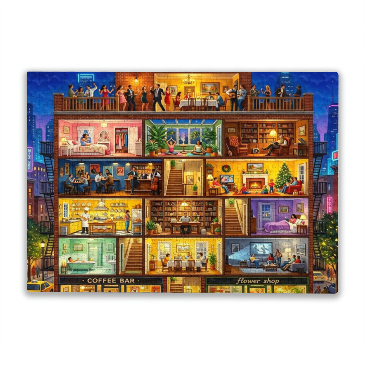 Busy City Multi?Story Townhouse Warm Daily Life Scene Puzzle | 300/500/1000 Pieces