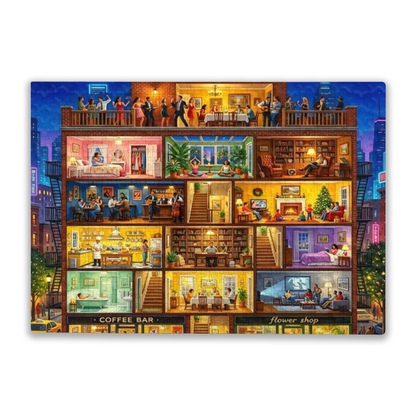 Busy City Multi?Story Townhouse Warm Daily Life Scene Puzzle | 300/500/1000 Pieces