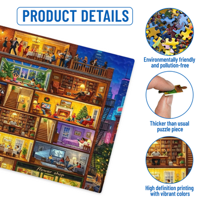 Busy City Multi?Story Townhouse Warm Daily Life Scene Puzzle | 300/500/1000 Pieces