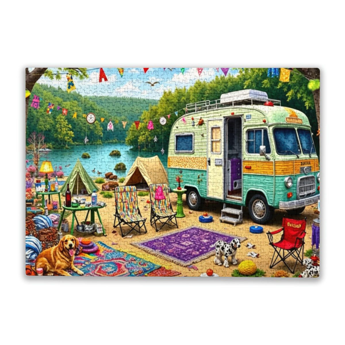 Colorful Lakeside RV Camping Holiday Adventure Puzzle