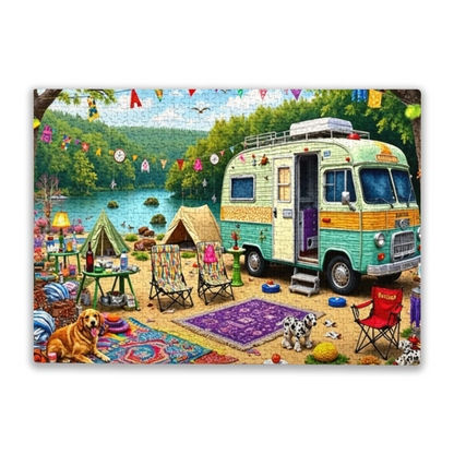 Colorful Lakeside RV Camping Holiday Adventure Puzzle