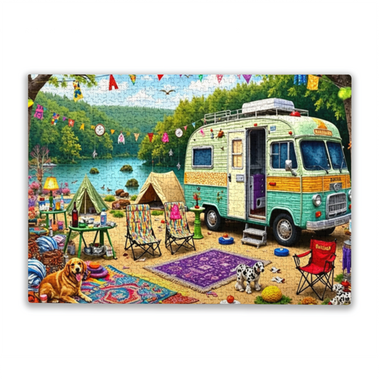Colorful Lakeside RV Camping Holiday Adventure Puzzle