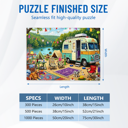 Colorful Lakeside RV Camping Holiday Adventure Puzzle