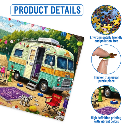 Colorful Lakeside RV Camping Holiday Adventure Puzzle